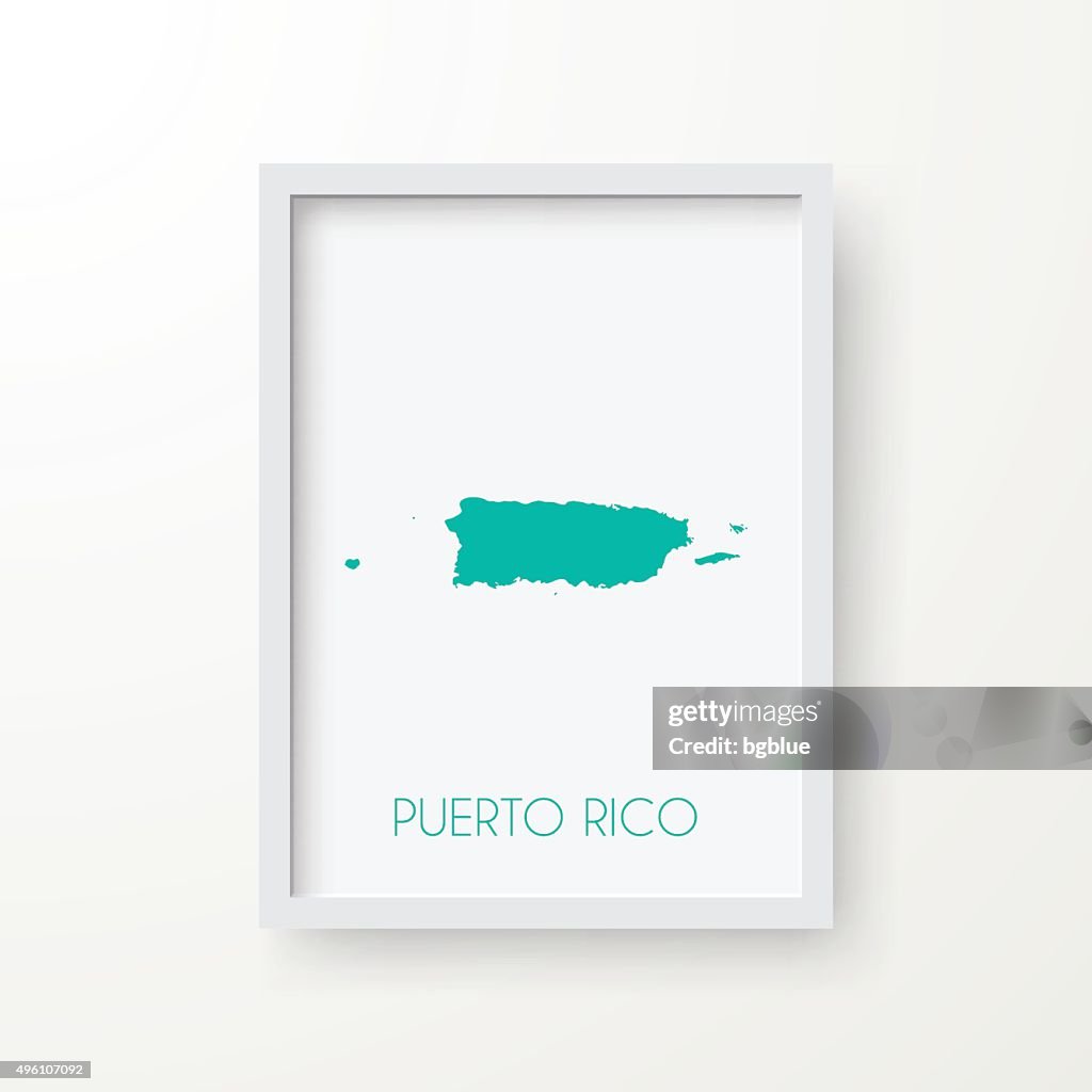 Puerto Rico Map in Frame on White Background