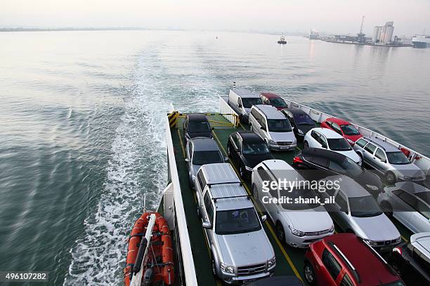 open car deck on ferry in solent,united kingdom - car ferry stock pictures, royalty-free photos & images