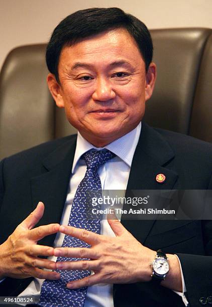 Former Thai Prime Minister Thaksin Shinawatra speaks during the Asahi Shimbun interview at a hotel on January 22, 2007 in Tokyo, Japan.