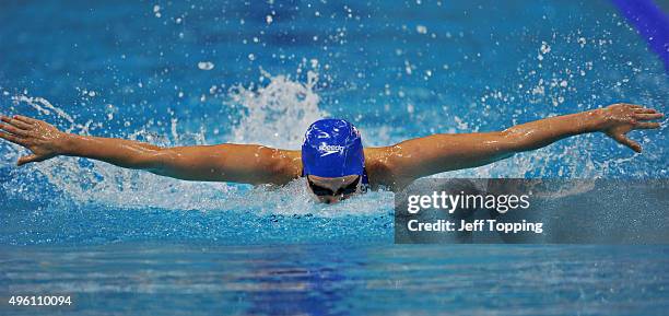 Jemma Lowe, of Great Britain, in heat two of the women's 200 meter Butterfly during day two of the FINA Swimming World Cup 2015 at the Hamdan Sports...