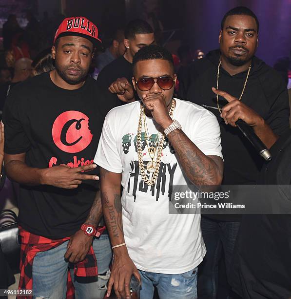 Tephlon, Nas and DJ Ace attend Prive friday Nights at Prive on November 6, 2015 in Atlanta, Georgia.