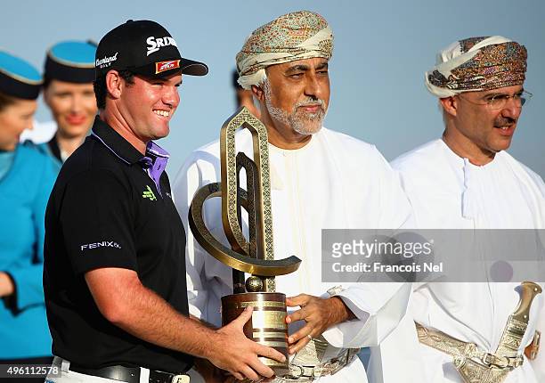 Ricardo Gouveia of Portugal is awarded the Road to Oman Ranking trophy by Chief Guest His Highness Sayyid Shihab Bin Tariq Al Said, Advisor to His...