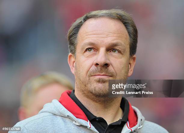 Alexander Zorniger, head coach of VfB Stuttgart looks on prior to the Bundesliga match between FC Bayern Muenchen and VfB Stuttgart at Allianz Arena...