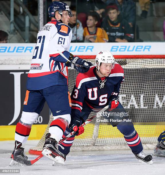 Marek Bartanus of Team Slovakia and Mike Brennan of Team USA during the game between USA and the Slovakia on November 6, 2015 in Augsburg, Germany.