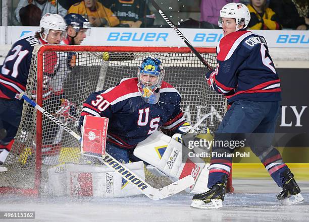 Ryan Zapolski and Brian Connelly of Team USA during the game between USA and the Slovakia on November 6, 2015 in Augsburg, Germany.