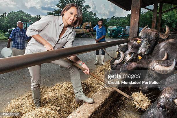 Minister of agricultural, food and forestry policies Nunzia De Girolamo posing for a photo shooting at Masseria Abate, an organic dairy farm built on...