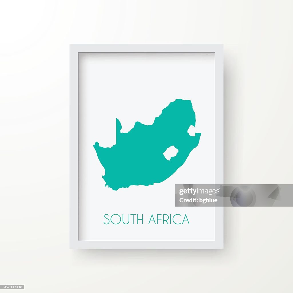 South Africa Map in Frame on White Background