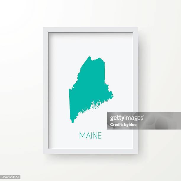 maine map in frame on white background - rectangle border stock illustrations