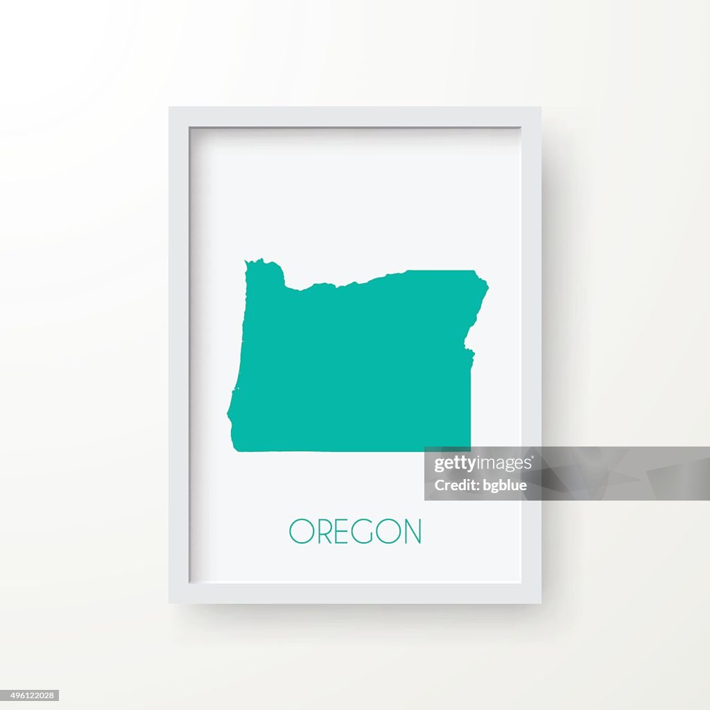 Oregon Map in Frame on White Background