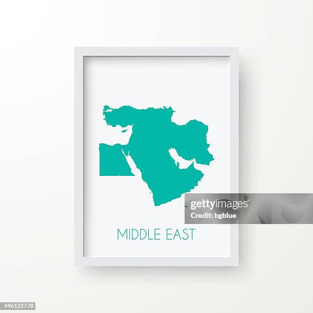 middle east map in frame on white background - empty white studio stock illustrations