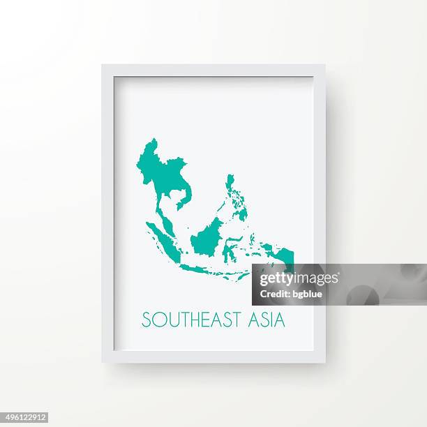 southeast asia map in frame on white background - empty white studio stock illustrations
