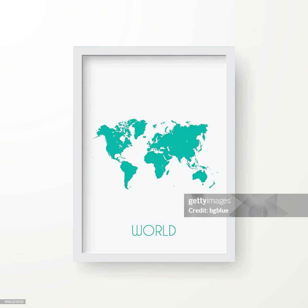 World Map in Frame on White Background