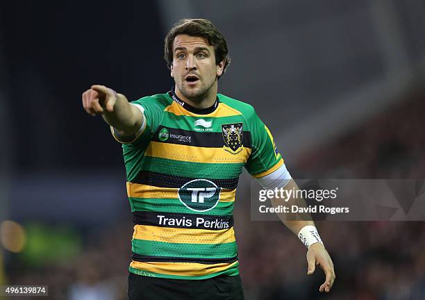 Lee Dickson of Northampton looks on during the Aviva Premiership match between Northampton Saints and Saracens at Franklin's Gardens on November 7,...