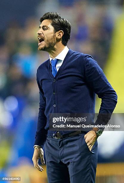 Deportivo de La Coruna manager Victor Sanchez del Amo reacts during the La Liga match between Levante UD and RC Deportivo de La Coruna at Ciutat de...