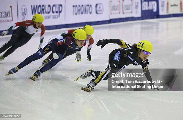 Yui Sakai of Japan competes on Day 1 of the ISU World Cup Short Track Speed Skating competition at MasterCard Centre on November 7, 2015 in Toronto,...