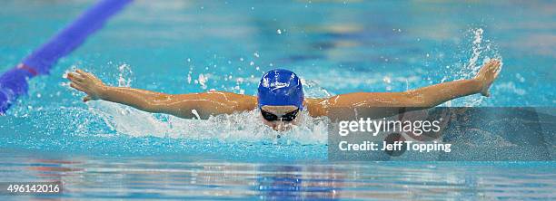 Jemma Lowe, of Great Britain, during the finals of the women's 200 meter Butterfly during day two of the FINA Swimming World Cup 2015 at the Hamdan...