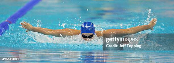 Jemma Lowe, of Great Britain, during the finals of the women's 200 meter Butterfly during day two of the FINA Swimming World Cup 2015 at the Hamdan...