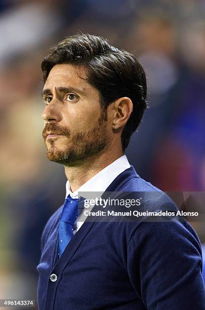 Deportivo de La Coruna manager Victor Sanchez del Amo looks on prior to the La Liga match between Levante UD and RC Deportivo de La Coruna at Ciutat...