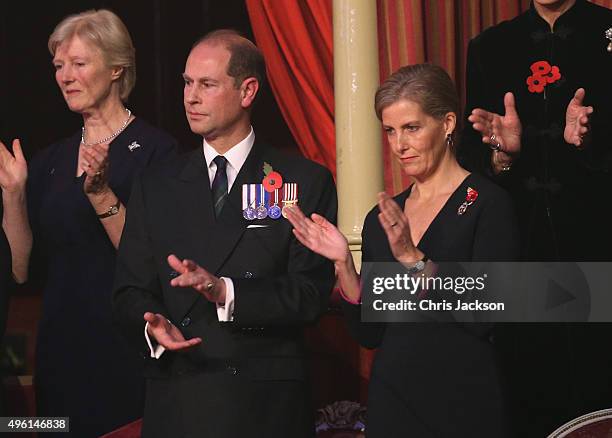 Sophie, Countess of Wessex and Prince Edward, Earl of Wessex in the Royal Box at the Royal Albert Hall during the Annual Festival of Remembrance on...