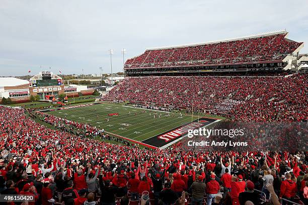 General view of the stadium during the Louisville Cardinals game against the Syracuse Orange at Papa John's Cardinal Stadium on November 7, 2015 in...