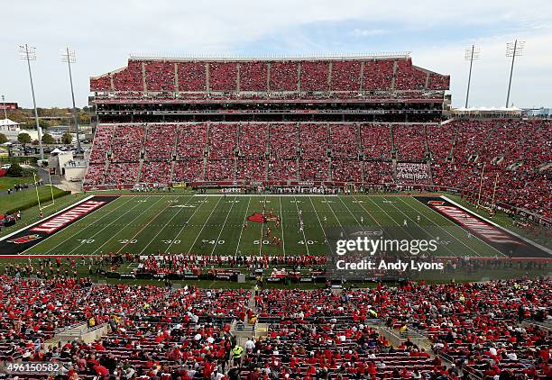 General view of the stadium during the Louisville Cardinals game against the Syracuse Orange at Papa John's Cardinal Stadium on November 7, 2015 in...