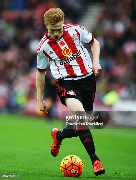 Duncan Watmore of Sunderland controls the ball during the Barclays Premier League match between Sunderland and Southampton at The Stadium of Light on...