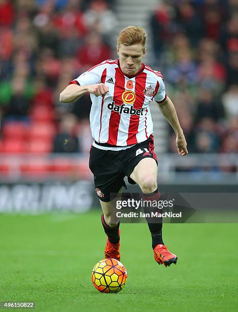 Duncan Watmore of Sunderland controls the ball during the Barclays Premier League match between Sunderland and Southampton at The Stadium of Light on...