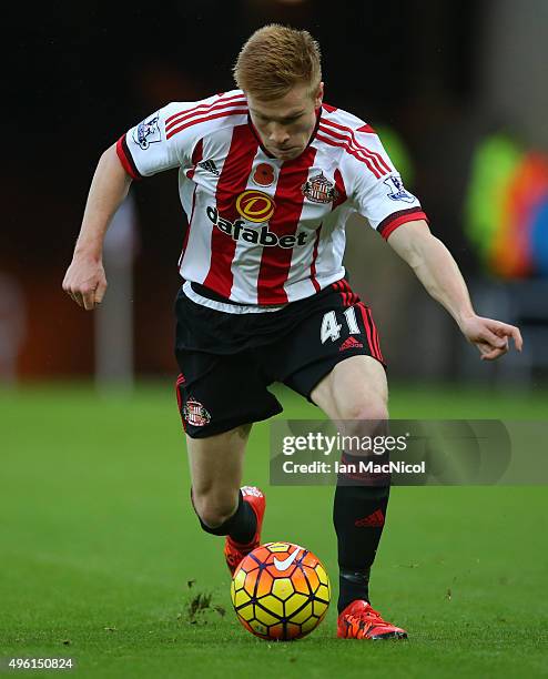 Duncan Watmore of Sunderland controls the ball during the Barclays Premier League match between Sunderland and Southampton at The Stadium of Light on...