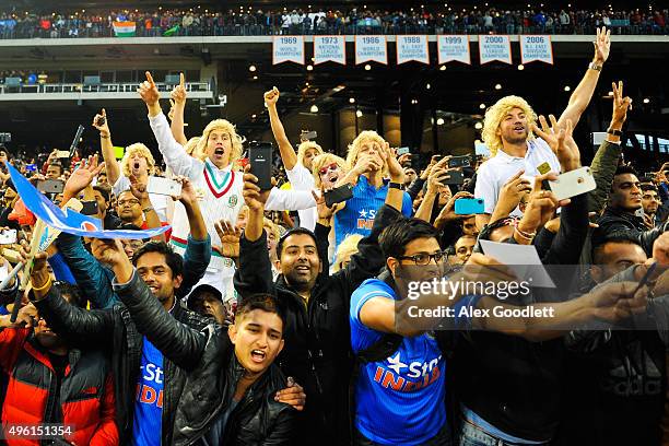 Fans cheer after a match in the Cricket All-Stars Series at Citi Field on November 7, 2015 in the Queens Borough of New York City.