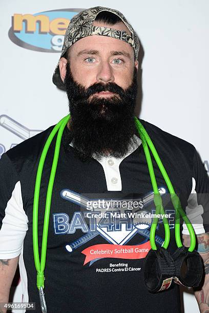 Player Brian Wilson attends Adrian Gonzalez's Bat 4 Hope Celebrity Softball Game PADRES Contra El Cancer at Dodger Stadium on November 7, 2015 in Los...