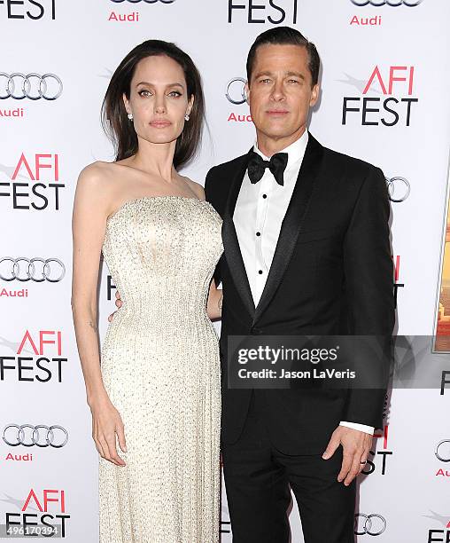 Angelina Jolie and Brad Pitt attend the premiere of "By the Sea" at the 2015 AFI Fest at TCL Chinese 6 Theatres on November 5, 2015 in Hollywood,...