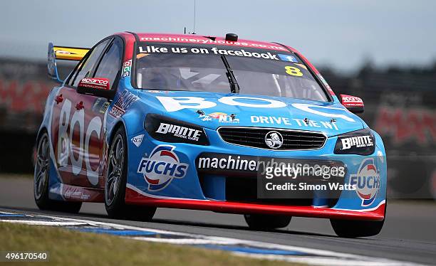 Jason Bright of Team BOC Racing during a practice session for V8 Supercars Race 30 at Pukekohe Stadium on November 8, 2015 in Auckland, New Zealand.