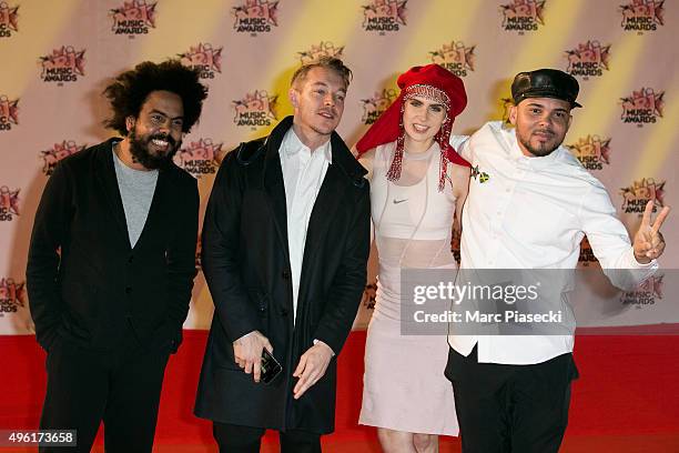 Jillionaire, Diplo, MO and Walshy Fire attend the 17th NRJ Music Awards ceremony at Palais des Festivals on November 7, 2015 in Cannes, France.