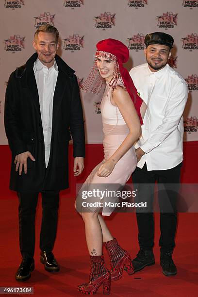 Diplo, MO and Walshy Fire attend the 17th NRJ Music Awards ceremony at Palais des Festivals on November 7, 2015 in Cannes, France.