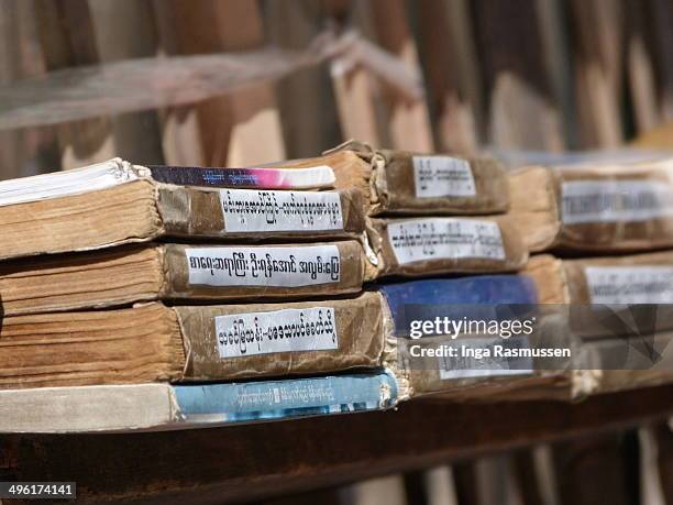 old burmese books on sale, yangon, burma - association of religion data archives stock pictures, royalty-free photos & images