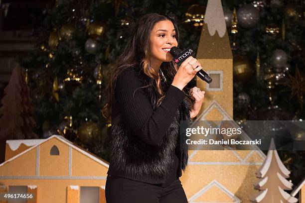 Jordin Sparks performs at Macy's Great Tree Lighting in Chicago to launch the eight annual Macy's Believe Campaign on November 7, 2015 in Chicago,...