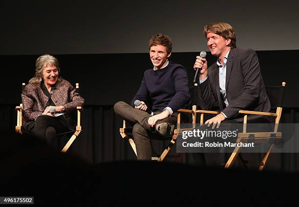 Annette Insdorf, Eddie Redmayne and Tom Hooper attend The Academy Of Motion Picture Arts And Sciences Hosts An Official Academy Screening Of THE...