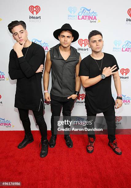Nesty Galguera, Leo Herrera and Monti Montanez of Grupo Treo attend iHeartRadio Fiesta Latina presented by Sprint at American Airlines Arena on...