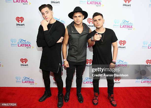 Nesty Galguera, Leo Herrera and Monti Montanez of Grupo Treo attend iHeartRadio Fiesta Latina presented by Sprint at American Airlines Arena on...