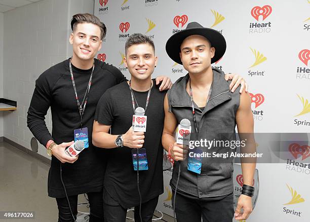 Nesty Galguera, Leo Herrera and Monti Montanez of Grupo Treo attend iHeartRadio Fiesta Latina presented by Sprint at American Airlines Arena on...