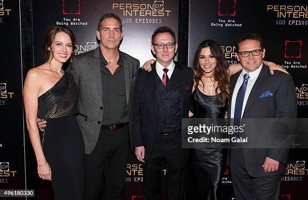 Actors Amy Acker, Jim Caviezel, Michael Emerson, Sarah Shahi and Kevin Chapman attend "Person Of Interest" 100th episode celebration event at 230...