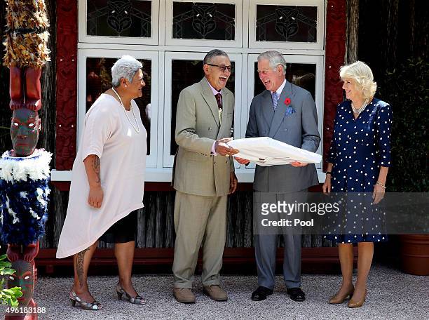 Prince Charles, Prince of Wales and Camilla, Duchess of Cornwall are photographed with the maori king, Kiingi Tuheitia and his wife Atawhai at...