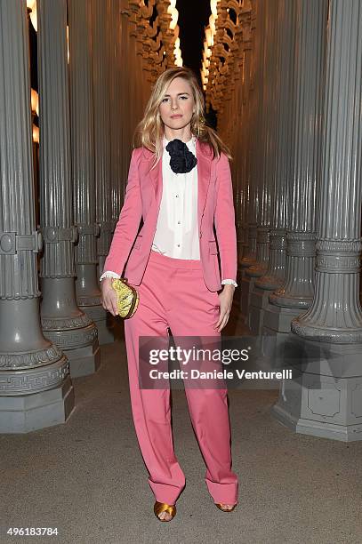 Actress Brit Marling, wearing Gucci, attends LACMA 2015 Art+Film Gala Honoring James Turrell and Alejandro G Iñárritu, Presented by Gucci at LACMA on...