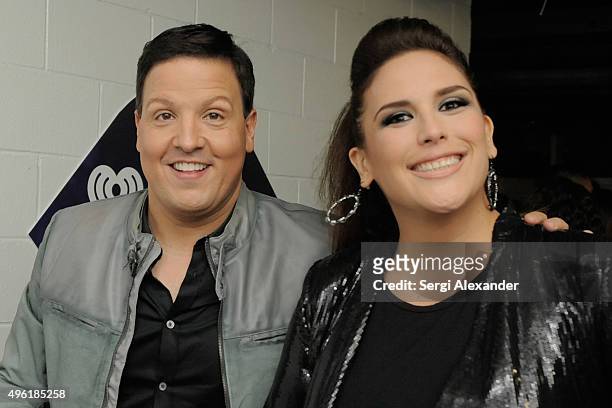 Personality Raul Gonzalez and Angelica Vale attend iHeartRadio Fiesta Latina presented by Sprint at American Airlines Arena on November 7, 2015 in...
