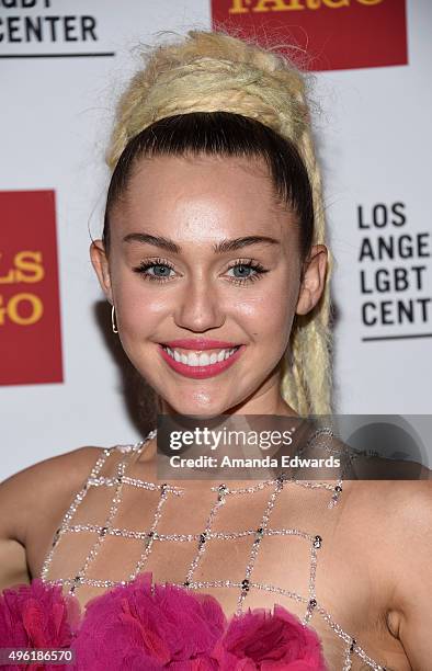 Singer Miley Cyrus arrives at the 46th Anniversary Gala Vanguard Awards at the Hyatt Regency Century Plaza on November 7, 2015 in Los Angeles,...