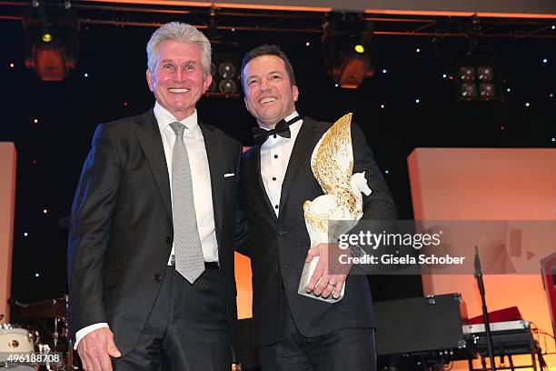 Jupp Heynkes, Lothar Matthaeus with Meissen Pegasos Award during the German Sports Media Ball at Alte Oper on November 7, 2015 in Frankfurt am Main,...