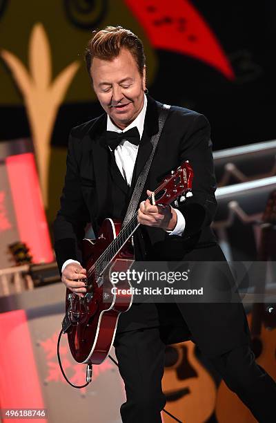 Guitarist Brian Setzer performs during the CMA 2015 Country Christmas on November 7, 2015 in Nashville, Tennessee.