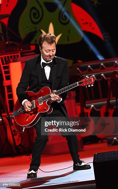 Guitarist Brian Setzer performs during the CMA 2015 Country Christmas on November 7, 2015 in Nashville, Tennessee.