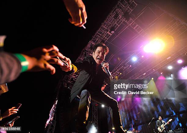 Frontman Patrick Monahan of Train performs at the Downtown Las Vegas Events Center on November 7, 2015 in Las Vegas, Nevada.