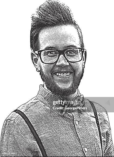 hipster man portrait - horn rimmed glasses stock illustrations